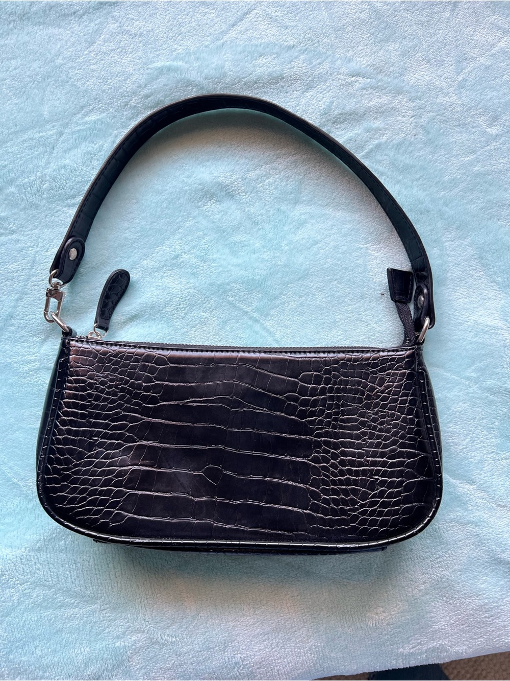 Classic Black Crocodile Print Shoulder Bag